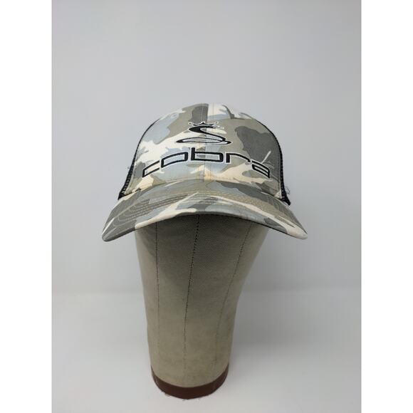 Cobra Slideback Meshback Camo Hat Gray Brown Embroidered Logo Spell Out - Picture 2 of 11